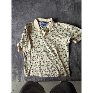 Tommy Hilfiger Golf Mens XXL Cream Palm Tree Print Cotton Polo Shirt vintage